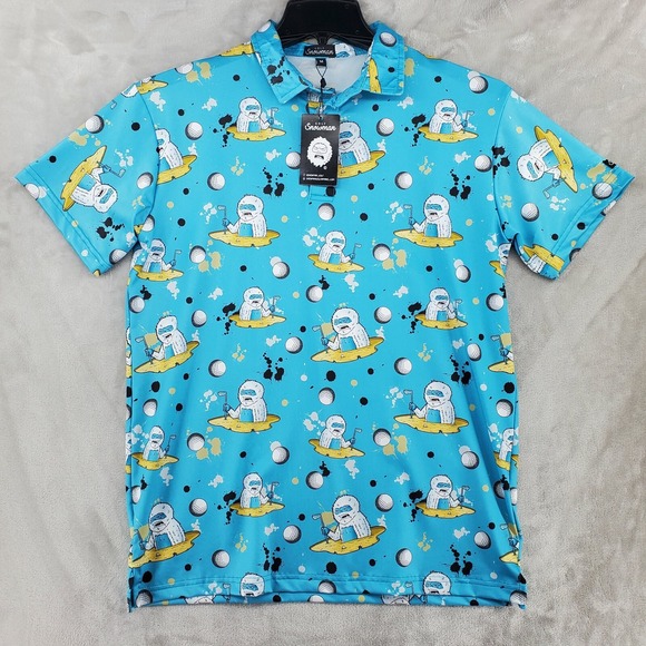 Golf Snowman Other - Golf Snowman Polo Shirt Mens Medium Blue Yeti Golf Ball Graphic New With Tags